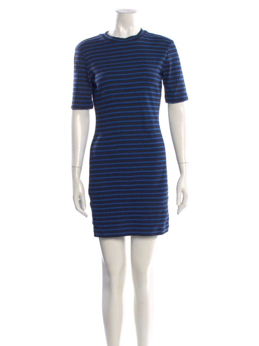 T ALEXANDER WANG Striped Navy and Blue Short Sleeve Mini Dress